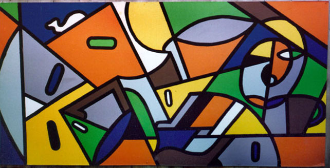 Abstract geometric cafe mural