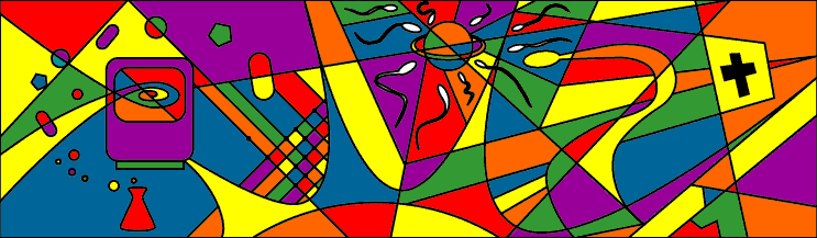 Abstract geometric cafe mural