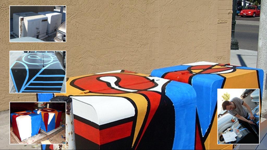 Abstract geometric cafe mural