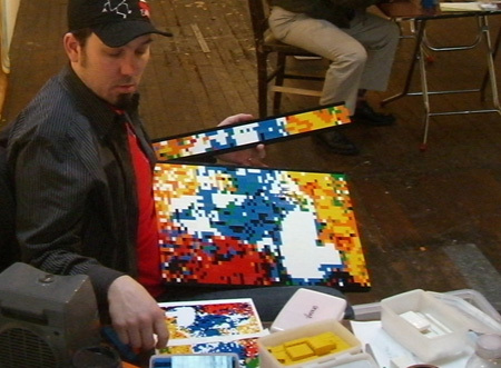 Me in a gallery putting together a LEGO mosaic