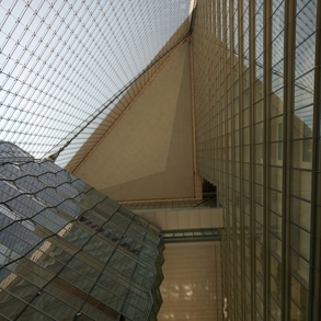 Looking up inside of a skyscraper